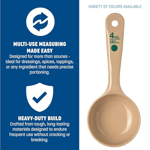 Image of Carlisle FoodService Products Measure Miser Solid Spoon Measuring Spoon with Short Handle for Kitchens, Plastic, 4 Ounces, Beige
