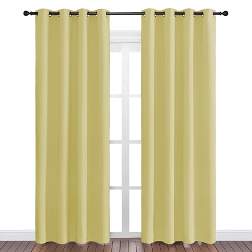 Image of NICETOWN Paler Yellow Blackout Curtains 86 inch Long for Office, 55 inch Wide, 2 Pieces, Dining Room, Guest Room, Sound Reducing Heat and Cold Block Curtain Panels for Modern Room Decorative