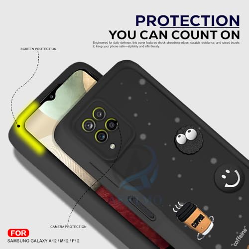 Image of AESTMO Back Case Cover for Samsung Galaxy A12 / M12 / F12 Cover | Cute Fun Cartoon 3D Ball | Coffee Silicone Case | Full Body Protection | Camera Protection Back Cover (Black)