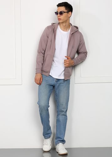 Image of Alan Jones Clothing Men's Solid Zipper Hooded Sweatshirt | Ribbed Hem, Lined Hood, Side Pockets, Durable Zip | Multiple Colors