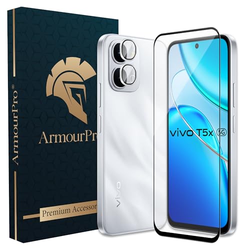 Image of ArmourPro Edge to Edge Tempered Glass for Vivo T5X with Silver Camera Ring Guard, 9H Screen Protector, Anti-Scratch, Anti-Fingerprint, Bubble-Free Installation Kit