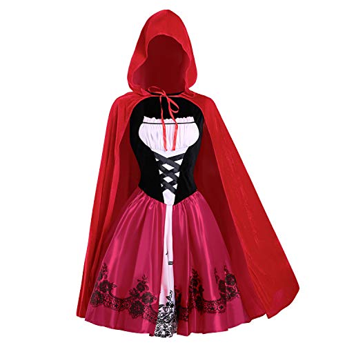 Little Red Hood Halloween Costume for Women Cosplay Costume Dress with Cape (Small)