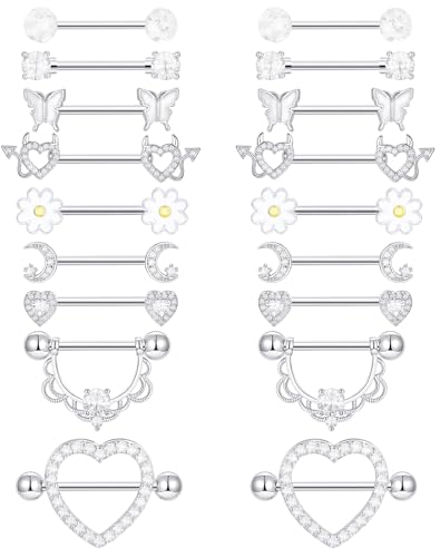 Tornito 9 Pairs Nipple Rings Stainless Steel Heart...