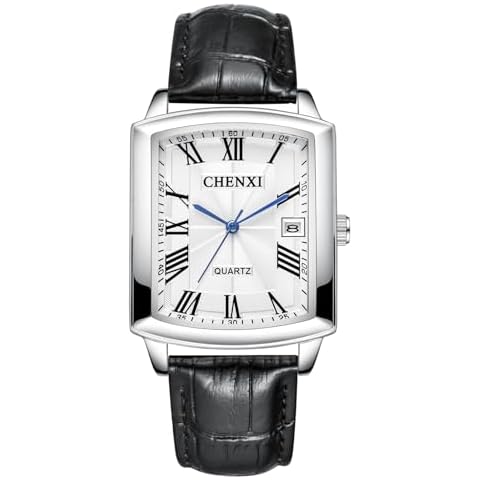 JewelryWe Men's Square Leather Quartz Watch Cover