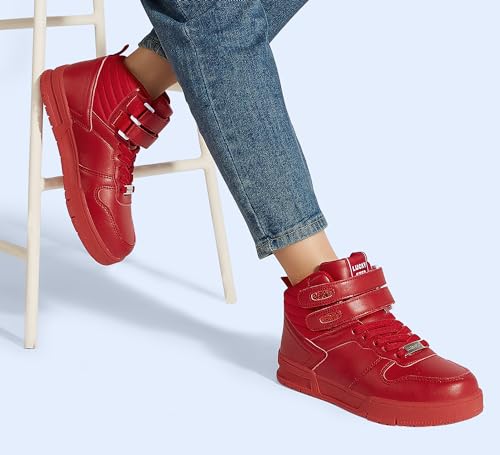 Image of LUCKY STEP Women High Top Fashion Sneakers Ankle Boots | Basketball Walking Tennis Shoes Platform Hook and Loop Faux Leather Sneaker