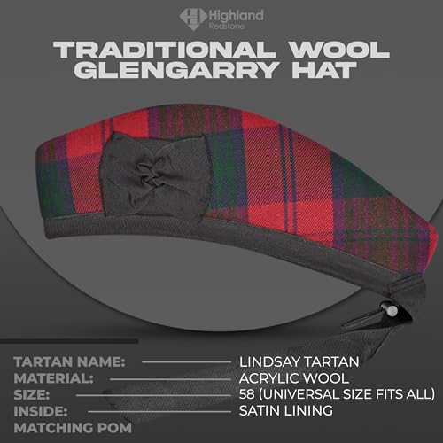 Image of Glengarry Cap-Traditional Scottish Hat, Acrylic Wool Tartan Glengarry hat, Kilts /Bagpipes Accessories