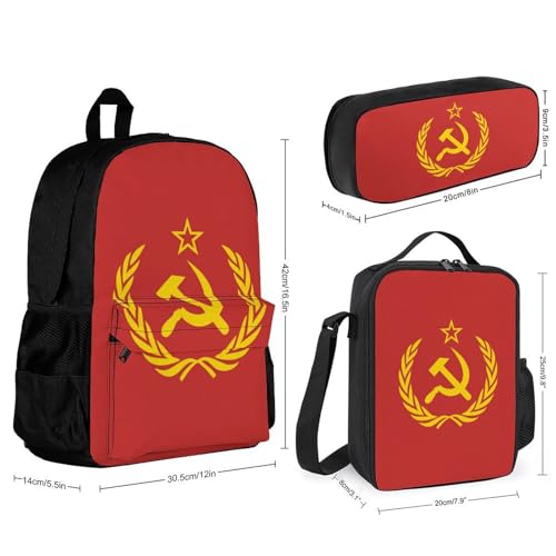 Soviet Union CCCP USSR Emblem Red Casual Backpack Set 3-in-1 Lunch Bag Cute Pencil Case Bag Travel Unisex2