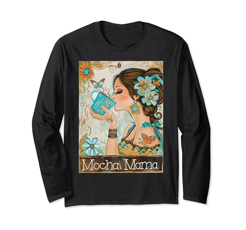 Moka Mama Tasse à café vintage Motif floral Boho Retro Manche Longue