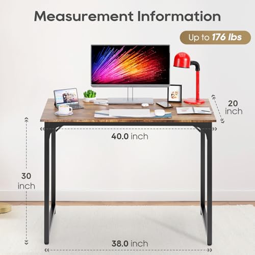 Image of PayLessHere | 39 Inch Computer Desk | Brown | Office Desk with Metal Frame, Adjustable Feet | Water-Resistant, Scratchproof Surface | Sturdy Writing Table for Home Office or Study | Pack of 2