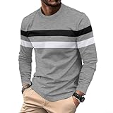 【T-shirt décontracté à rayures et col rond à manches longues pour homme】
