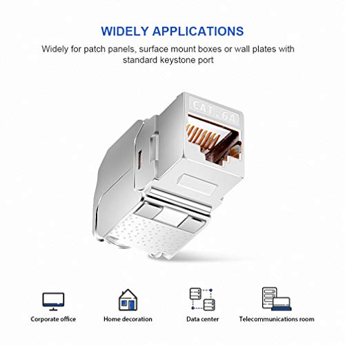 Cat6A Rj45 Keystone Jack [Ul Listed] Shielded Tool-Less Keystone Punch-Down Stand And 180-Degree With Color Coded Wiring Schema For Wall Plate Outlet Panel (Metal Case, 6 Pack) #TOP6