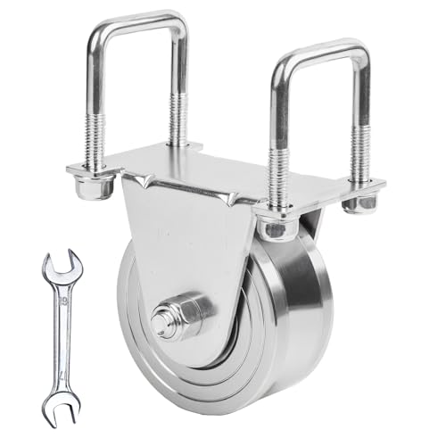 1 Pack 4" V-Groove Wheels with Double Sealed Bearings Heavy-Duty Solid Steel Bolted External Mount Bracket, for Inverted V-Shape Rolling Track Gates, up to 3500 lbs Capacity No Welding