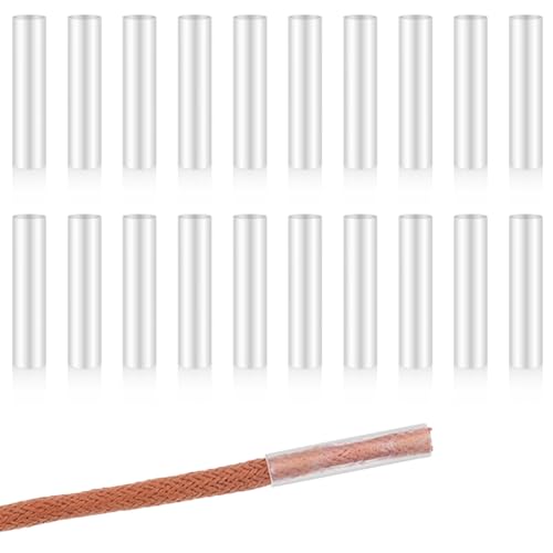 JJUNW 20 cordones termorretráctiles lear, kit de reparación de extremos de cordones termorretráctiles de 0.2 pulgadas, puntas de cordones de plástico transparente para cuerdas de zapatos