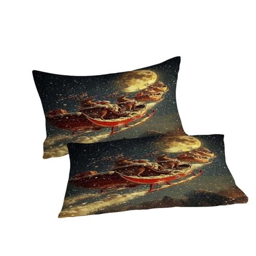 Housse de couette Noël fermeture éclair parure microfibre lune traîneau