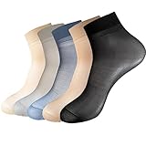 Cityelf 5 or 10 Pack Men Silk Socks Sheer Men Dress Socks Ultra Thin Nylon Sox Summer Cool Crew Socks (5 pairs plain)