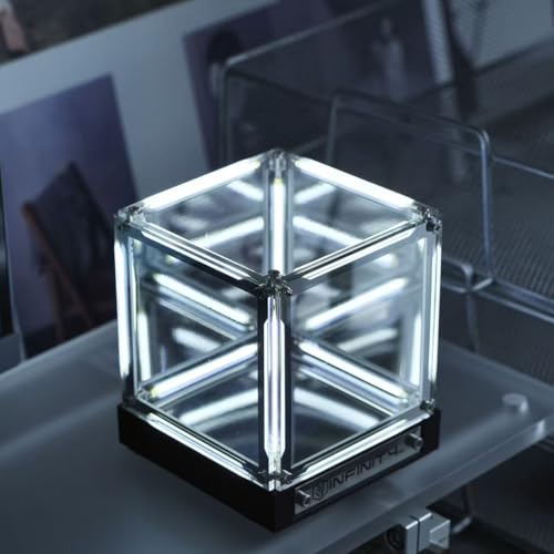 Mhaohuofu Infinity Cube Light Infinity Mirror Cube 4D Acrylic LED Abyss Effect Touch Switch Dimmable Rechargeable Mood Night Light for Gaming Desk Office Bedroom Futuristic Decor (White)