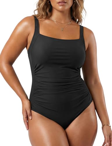 Model wearing Hilor Vintage Tummy Control Swimsuit