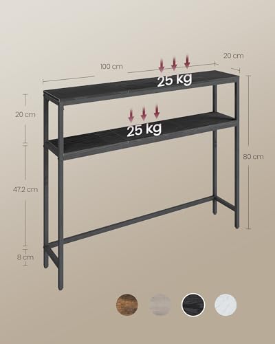 VASAGLE Konsolentisch, schmaler Sofatisch mit 2 Ablagen, 20 x 100 x 80 cm, Flurtisch, 2 Ebenen, für Flur, Wohnzimmer, Schlafzimmer, anthrazitgrau-tintenschwarz LNT131B22