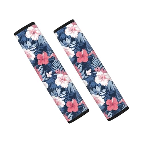 Image of AFPANQZ Pink Tropical Flowers Car Seat Belt Cover Cushion Universal Fit Two-Packs Automotive Seat Belt Pillow for Kids Children Seat Cushion Shoulder Straps Cushion for Bags