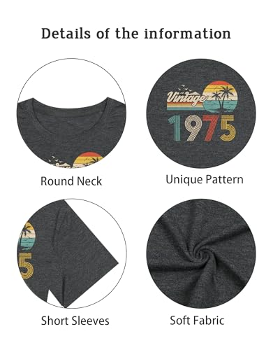 50th Birthday Gift for Women Vintage 1975 T Shirts Retro Graphic Birthday Shirt Casual Letter Print Short Sleeve Tee Tops4