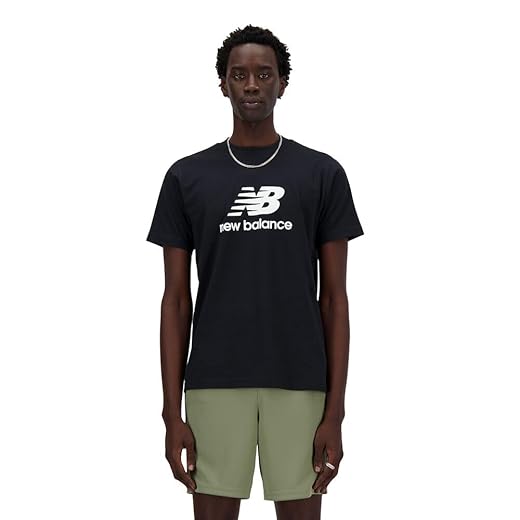 New Balance Men's NB Essentials Stacked Logo Short Sleeve, Athletic Grey , Medium