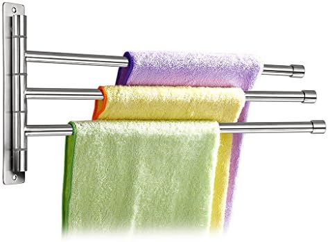 Sumnacon™ Silver Stainless Steel Wall-Mounted Towel Rail Swivel Bars Bathroom Towel Rack Hanger Holder Organizer (3 Bar)