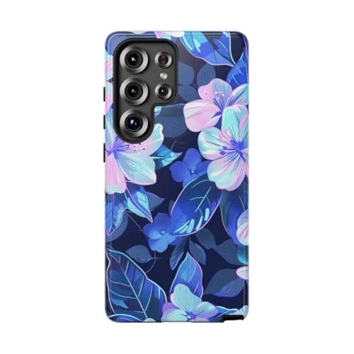 Coque Samsung S25 Ultra motif floral rigide et brillante protection motif fleurs bleu rose