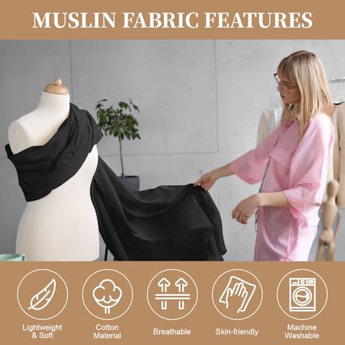 Image of 100% Cotton Muslin Fabric, 59 Inch X 5 Yards Black Fabric by The Yard | Medium Weight, Easy Care, Fabric for Sewing Embroidery , Garments, Crafts Material, Apparel Cloth