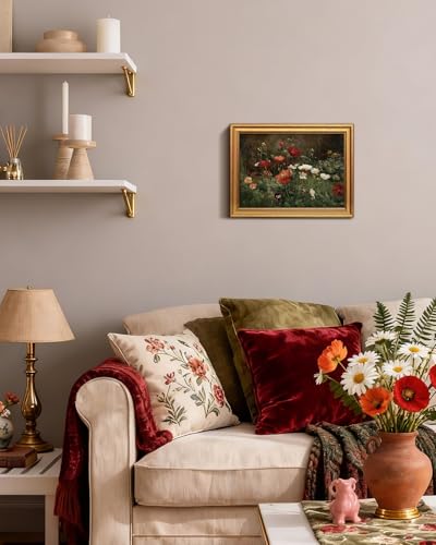 Image of VIYYIEA Vintage Gold Framed Wall Art for Living Room, Flowers Canvas Prints Home Decor, Oil Painting Picture, Bedroom Wall Decor Gifts for Friends or Family -【Poppies】-(16L x 12W)
