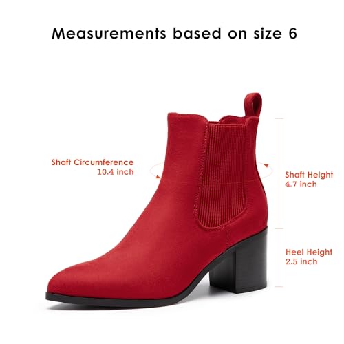 DREAM PAIRS DREAM PAIRS Women's Faux Leather Suede Ankle Boots, Pointed Toe, Low Chunky Block Heel, Elastic Pull-On, Anti-Slip Outsole, Retro Design for Work, Casual, Night Out, Size 7.5,Red-Suede,SDA
