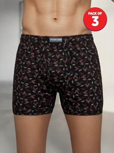 Image of Lux Cozi Men's Cotton Printed Inner Elastic Long Trunks for Men | Soft & Breathable Cotton Underwear | Comfortable Stretch Waistband | Printed Long Trunk Underwear Color & Print May Vary - Pack of 3