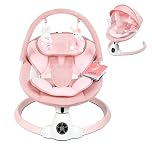 Baby Bouncer, Portable Electric Baby Swing with Bluetooth, 5 Swing Speed, 10 Lullabies, 5-Point Harness, Remote Control & Touch Panel - Bouncer from Birth for Indoor & Outdoor Use(Pink)