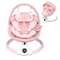 Baby Bouncer, Portable Electric Baby Swing with Bluetooth, 5 Swing Speed, 10 Lullabies, 5-Point Harness, Remote Control & Touch Panel - Bouncer from Birth for Indoor & Outdoor Use(Pink)