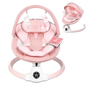 Baby Swing for Infants, Portable Electric Baby Swings with Bluetooth, 5 Swing Speed, 10 Lullabies, 5-Point Harness, Remote Control & Touch Panel – Infant Swing for Indoor & Outdoor Use, Pink
