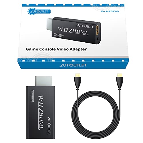 AUTOUTLET Adaptador Wii a HDMI, Convertidor Wii a Hdmi 1080P / 720P Full HD, con Salida de Audio y Video de 3,5mm y Cable HDMI de 1m, para Nintendo Wii, Conector Wii HDMI,Monitor de TV, Proyector