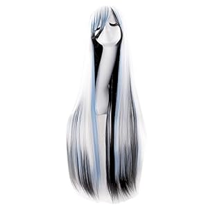 MapofBeauty 40″ 100cm Anime Costume Long Straight Cosplay Wig Party Wig (White/Blue/Black)