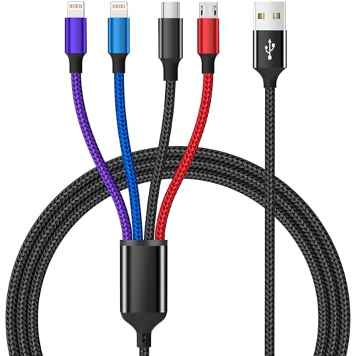 Dual IP 4 in 1 Multi Charging Cable [1Pack 5FT], Nylon 4 in 1 Charging Cable, Multi Chargers for All Devices with IP/Type C/Type C/Micro Port, Compatible with Most Cell Phones/Tablets and More