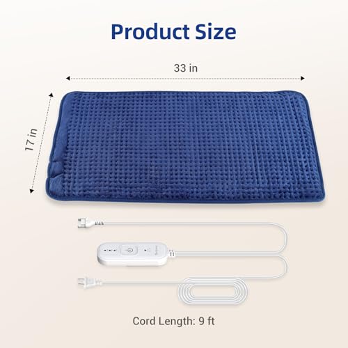 Comfytemp Extra Large Heating Pad for Back & Period, 33\'\'x 17\'\' King Size, FSA Eligible Items Only List, HSA Approve Electric XL Heated Pad for Shoulder/Neck/Knee, Small Lap Blanket, Washable (Blue) - Thumbnail 6