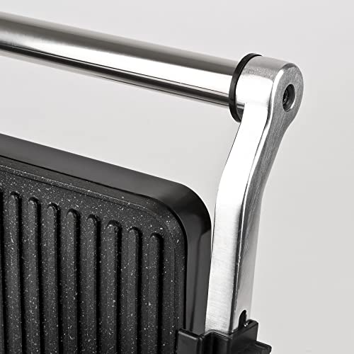 Girmi BS44 Bistecchiera elettrica effetto Petravera, Corpo Inox, Apertura a libro 180°, Cassetto raccolta liquidi, RegolaPiastre 29 X 23 cm - Immagine 5