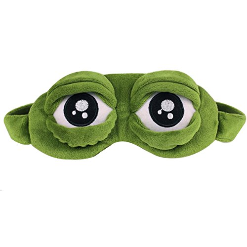 LABANCA Adorable Sad Frog Pattern Blindfold Sleep Mask Cute Animal Sleep Mask Soft Plush Blindfold Sleep Masks Eye Cover Green