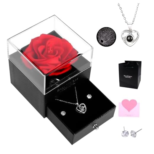 Lian Real Preserved Rose Birthday Gifts for Women, with Necklace and 925 Sterling Silver Earrings. Women Girlfriend Wife Mother Present for Birthday, Valentine's Day, Anniversary, Mother's Day