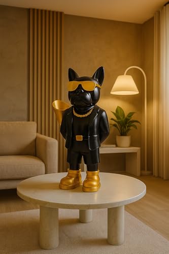 Image of Xtore Fashion Cat Figurine with Gold Sunglasses | Quirky Black Suit Statue | Modern Desk Accessory | Unique Home Decor - (Pack of 1, Black)