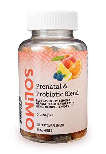 Amazon Brand - Solimo Prenatal & Probiotic Blend - Pregnancy Wellness - 70mg Omega 3 Fatty Acids with 20mg Probiotics, 60 Gummies, 1 Month Supply