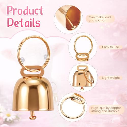 Image of 2 Pack Goat Collars with Bells Pink Bow Pattern Cute Sheep Grazing Copper Bells and Adjustable Nylon Collar Set Loud Bronze Bell Small Farm Animal Sheep Cow Accessories Supplies