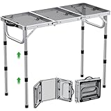 GARLLEN Grilltisch klappbar, 87x40cm & 3 Höhenverstellbar(26/48/70cm), Leicht und Tragbar,...