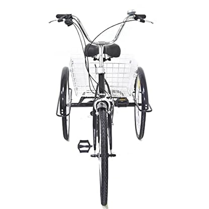 20 Zoll Dreirad für Senioren Erwachsene, Schwarz 3 Rad Fahrrad Tricycle aus Kohlenstoffstahl, 90 Band Bremse Dreirad mit 20KG Tragfähigkeit Korb 120 Kg Tragfähigkeit – Bild 8