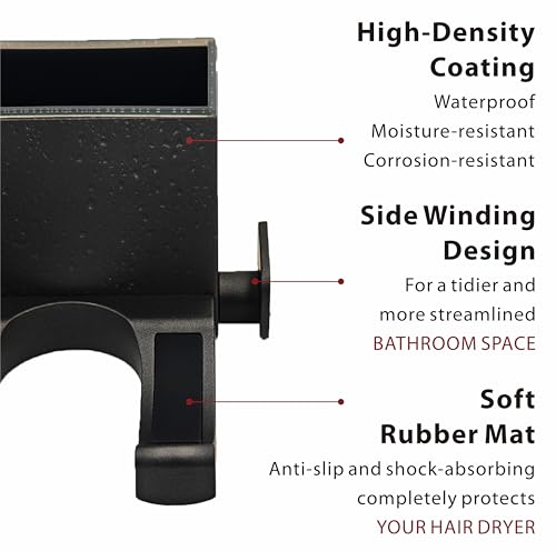 Charming Life Hair Dryer Holder Wall Mounted with Self Adhesive, Mg-Al Alloy Blow Dryer Holder Compatible with Dyson Supersonic, Shark, Hair Dryer Organizer for Bathroom, Vanity, Bedroom (Black) by Charming Life - Image 4
