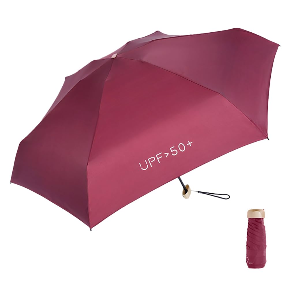 Maibar Portable Umbrella Mini Lightweight Compact Umbrella Small Folding Sun UV Umbrellas for Lady (Red)