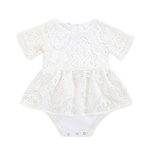 Newborn Infant Baby Girl Lace Princess Romper Tutu Dress Embroidered Short Sleeve Bodysuit Jumpsuit Summer Clothes (Beige, 0-3 Months) #TOP13