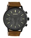 Oozoo Herrenuhr Chrono Look mit Lederband 48 MM Schwarz/Braun C10543